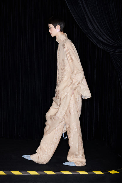 M essential Mackay Chazen silk jacquard disc button-up stand collar shirt pant set - eigiu.