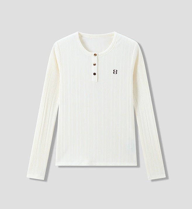 COMME MOI Lu Yan designer new women's Henry collar wool base T-shirt - OLIVIA.