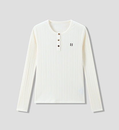 COMME MOI Lu Yan designer new women's Henry collar wool base T-shirt - OLIVIA.