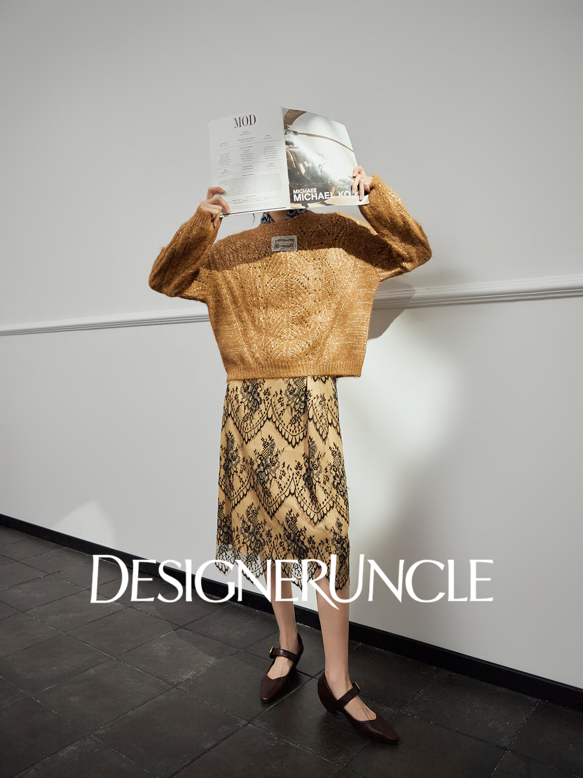 DGU|Vintage Golden Brown Design Lazy Style Thickened Mohair Sweater - Brian.