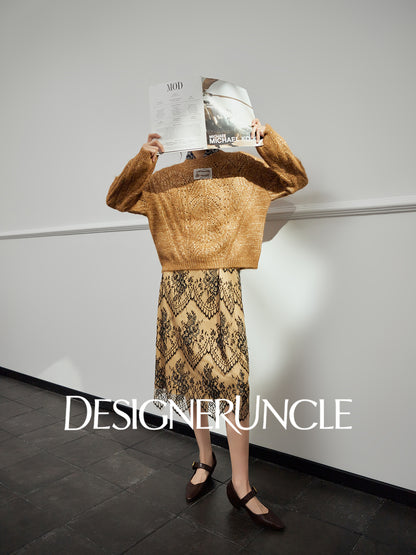 DGU|Vintage Golden Brown Design Lazy Style Thickened Mohair Sweater - Brian.