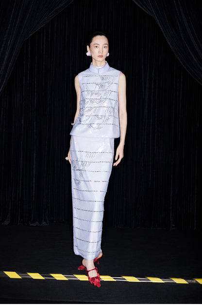 M essential Mackay designer catenary beaded stand-up collar vest - tempaa