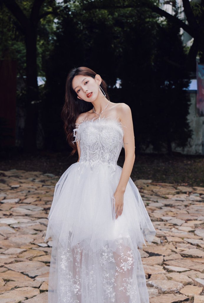 DOLLY Elegant Sleeveless Feather Tube Top Embroidery Long Tutu Dinner Dress-KYLIE