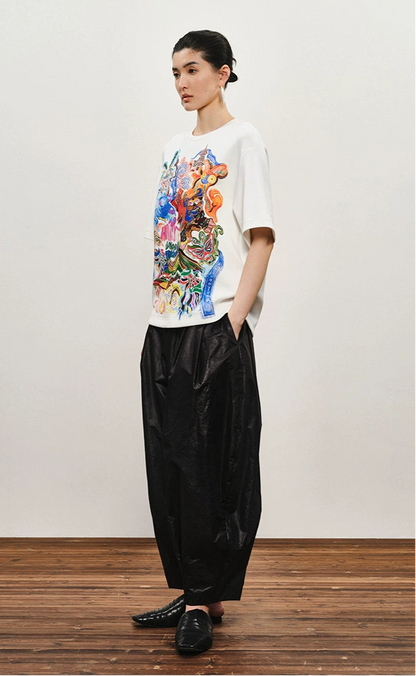 ZHUCHONGYUN White Loose Shoulder Short Sleeve T-Shirt--TSUYU.
