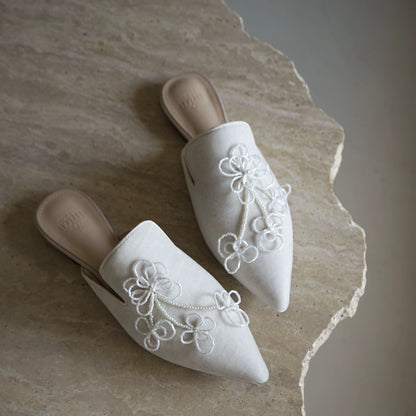 B-FEI women summer white beaded flat shoes-MOREU.