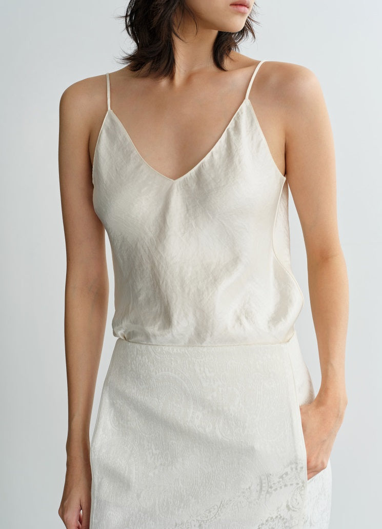 COMME MOI Lu Yan Designer Women's Full Acetate Texture Fashion V-Neck Sling - JAMES.