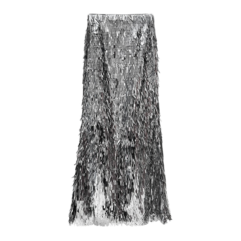 ANNAKIKI silver gray thorn sequin mermaid skirt skirt-CAROLINE