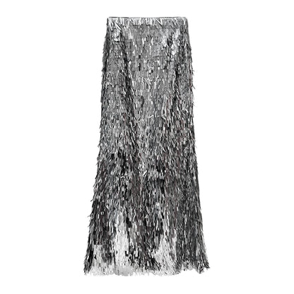 ANNAKIKI silver gray thorn sequin mermaid skirt skirt-CAROLINE