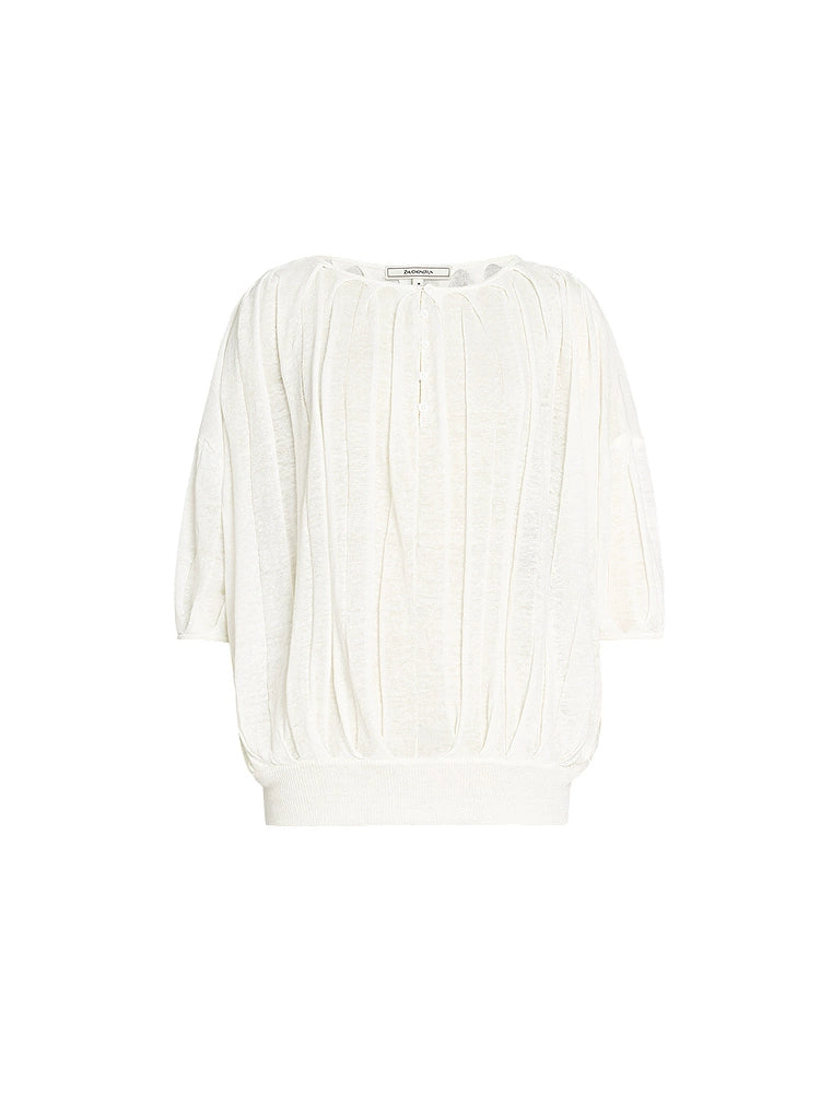 ZHUCHONGYUN crew neck spherical loose pinch knit top--RIKA.