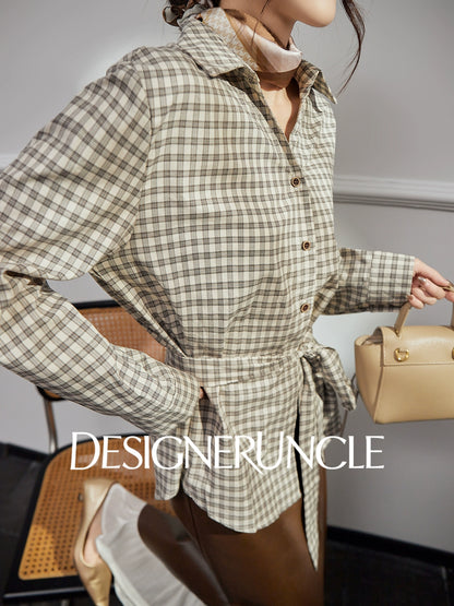 DGU|Coffee knitted sweater new plaid Korean design waist slimming long-sleeved top - STAND.