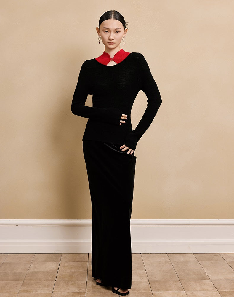 HECO 100% wool knit  black SWEATER hollow long sleeves spring - BRAY.