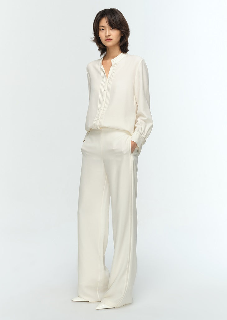 COMME MOI Lu Yan Designer's new women's commuter silk long-sleeved stand-up collar shirt - POWER.