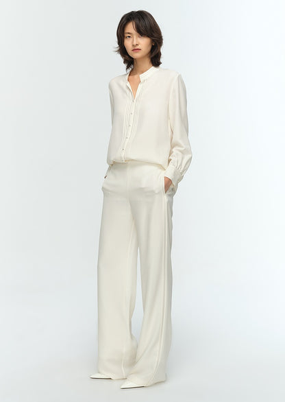 COMME MOI Lu Yan Designer's new women's commuter silk long-sleeved stand-up collar shirt - POWER.