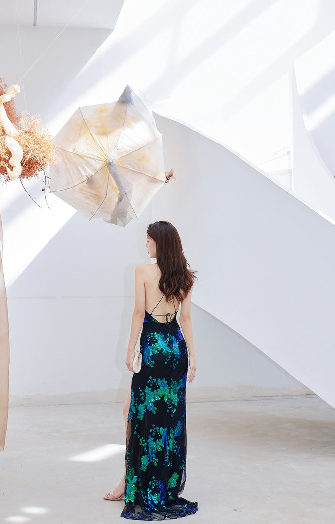 DOLLY High End Sleeveless V-Neck Halter Neck Backless Sexy Long Dress-LEAH