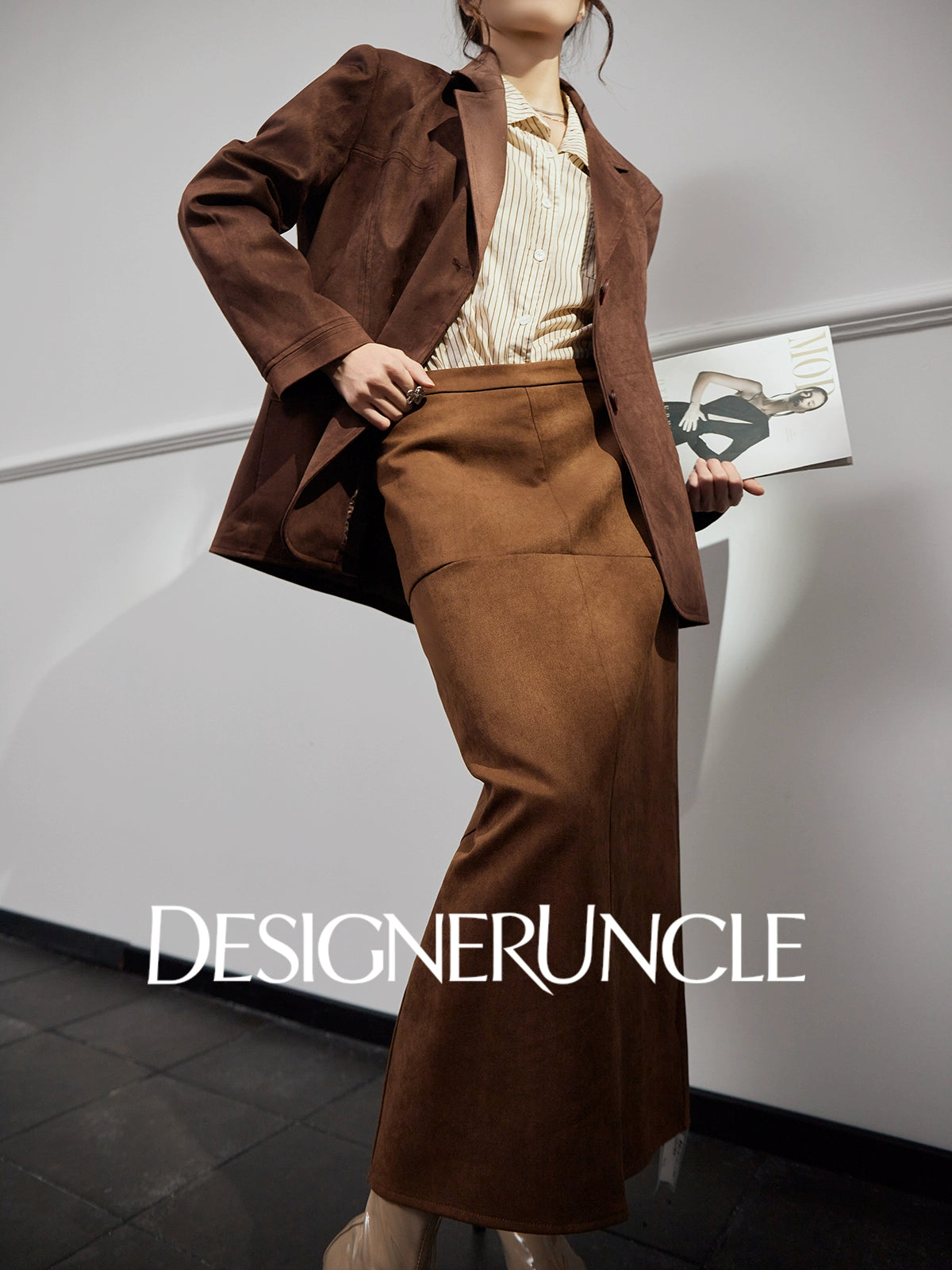 DGU "Twilight" brown blazer new high-end loose slimming suit top - PIECE.