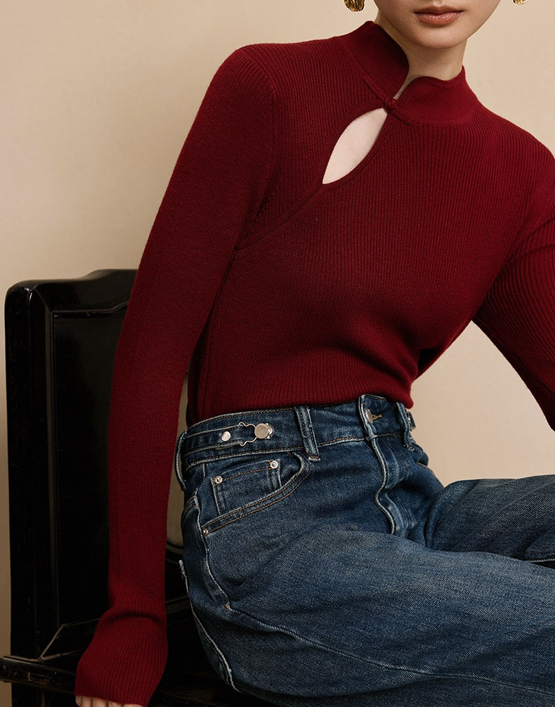 HECO Stand Collar red black white apricot Slim Bottom top Spring - treat.