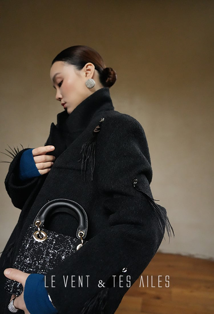 LE VENT&TES AILES luxury wool reversible ostrich feather blazer coat-MAVS.