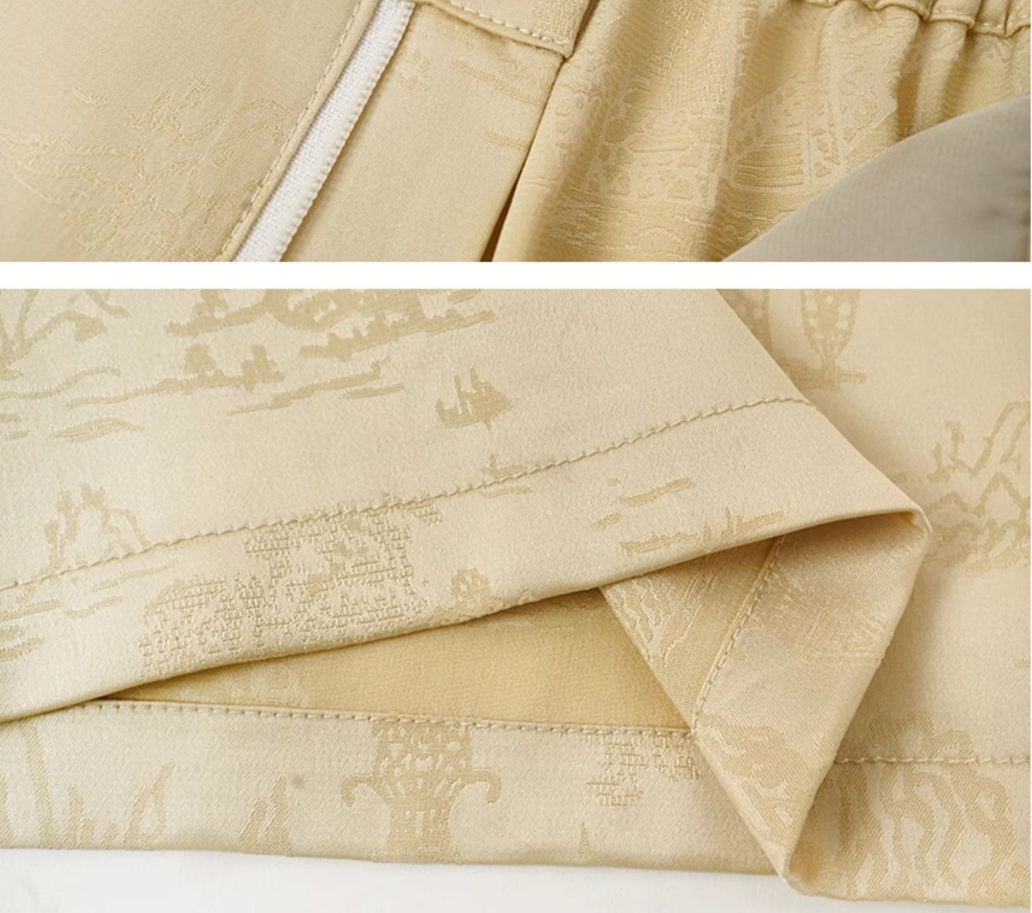 HECO Shan Ting Acetate Jacquard Suit Loose black yellow Top Pants Women - favour.