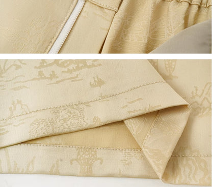 HECO Shan Ting Acetate Jacquard Suit Loose black yellow Top Pants Women - favour.