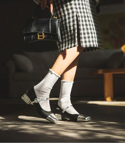 SHOESZOOO Maryjane Leather Square-toe Block Heels - PLIANT.