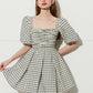 Vintage square neckline black white check princess dress - Grid