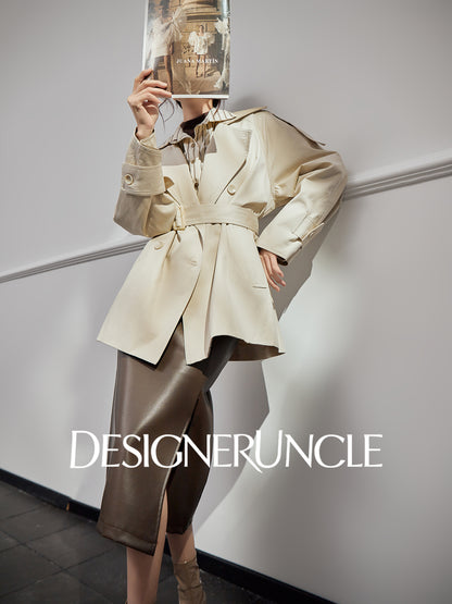 DGU "Curtain Walk" khaki long trench British style waist design jacket - Davina.