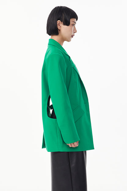 TINYIN  waist silhouette blazer women's one-button mid-length green black-ZYN