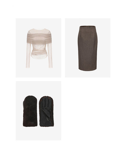 AtelierMissLu Fall/Winter Sheep wool high-waisted straight skirt - ANGEL.