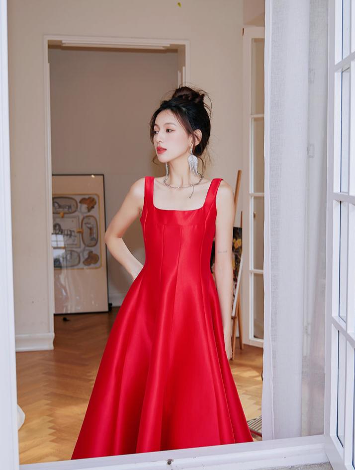 Dolly Elegant Retro Style Square Collar Sleeveless High Waist Formal Dinner Dress- DARANA