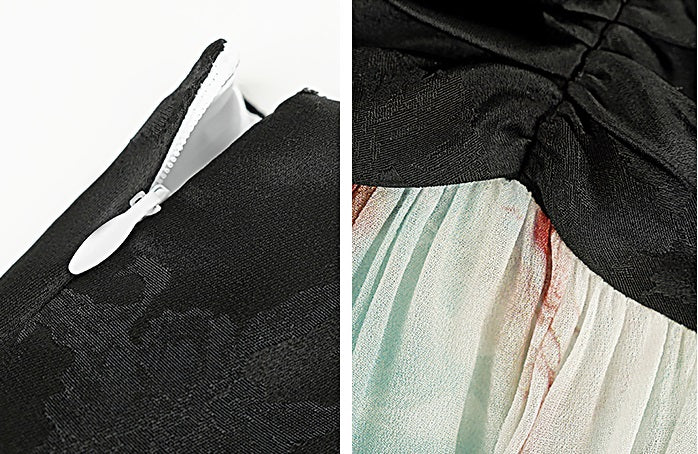 HECO Chinese V-neck camisole chiffon print long dress - BUSE.