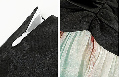 HECO Chinese V-neck camisole chiffon print long dress - BUSE.