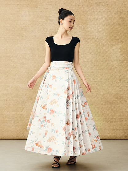 HECO Jacquard Horse Face Pleated Maxi Skirt  - COARSE.