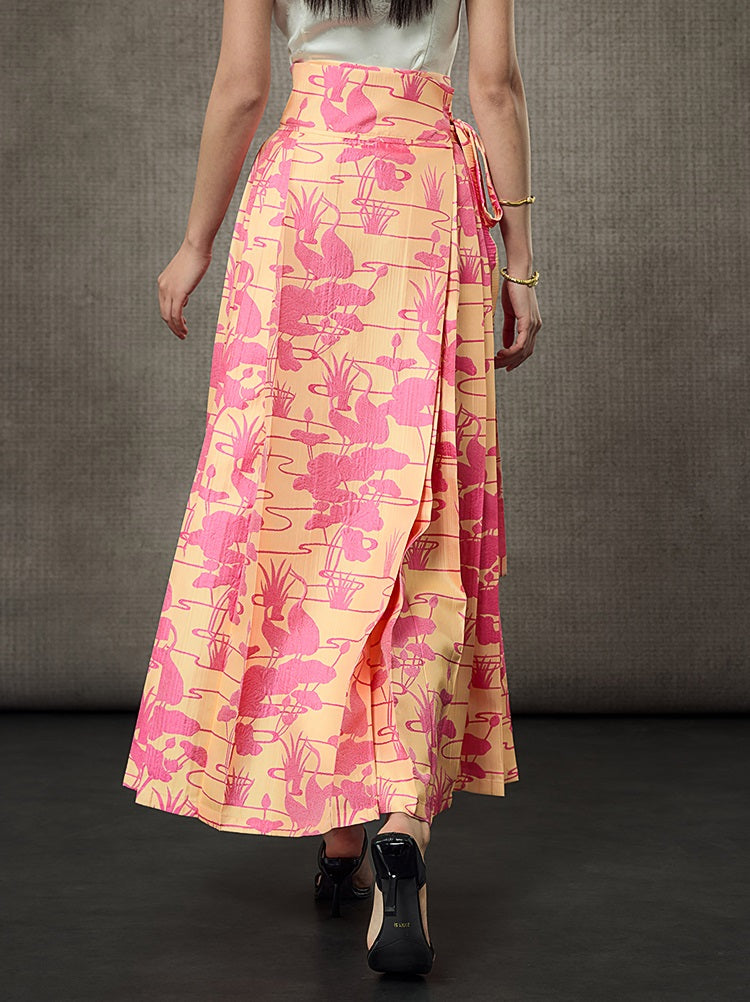 HECO Summer Lotus Pond Crane Long Skirt - GRAD.