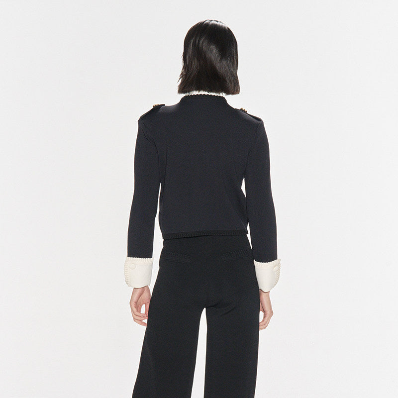FAME black classic knitted open fir top - JULIANNE