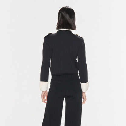 FAME black classic knitted open fir top - JULIANNE