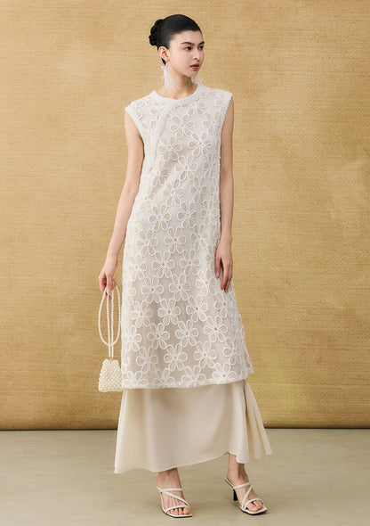 HECO Chinese style two pieces embroidered mesh spliced long dress - MAGIC.