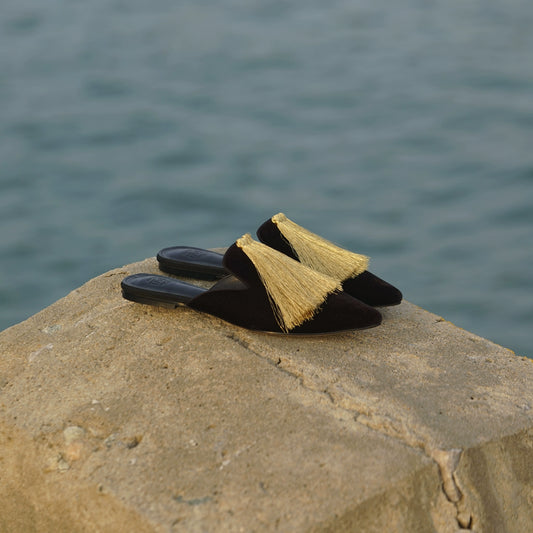 B-FEI Pointed Toe Flat Mules Gold Slippers-LEE.