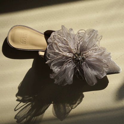 B-FEI flower embossed velvet pointed toe flat slippers-HAEIN.