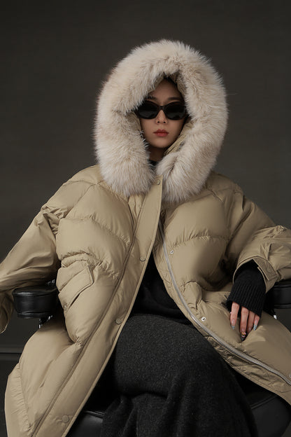 PIAOIN Korean Edition Casual Long Down Thickened Hooded Coat Versatile Jacket-TIA