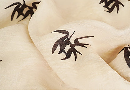 HECO Chinese irregular pleated camisole bamboo leaf print long dress- ROCK .