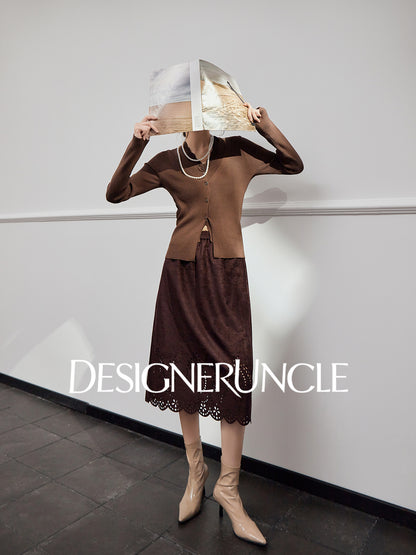 DGU|Floral Coffee Color New Hollow Design Versatile Slimming and Skirt - BLED.