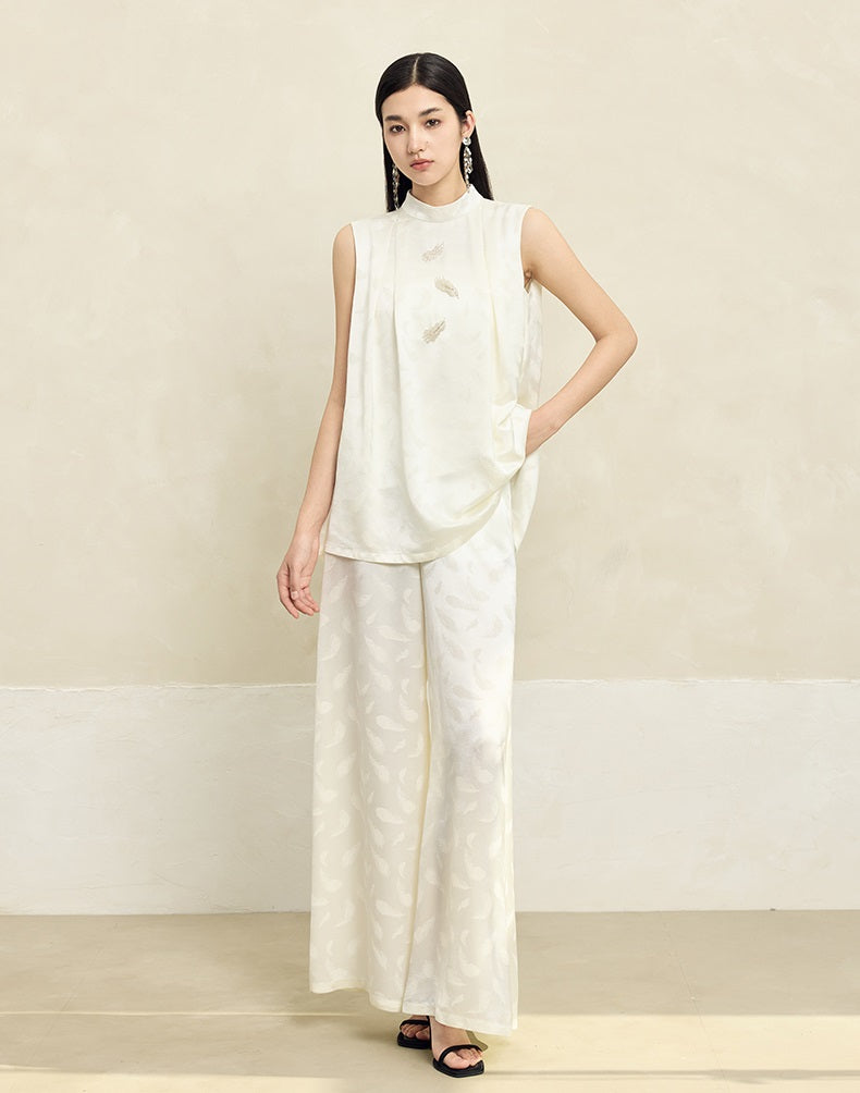 HECO Feather Jacquard Wide-leg Slacks Drape High-waisted Women - PRUDE