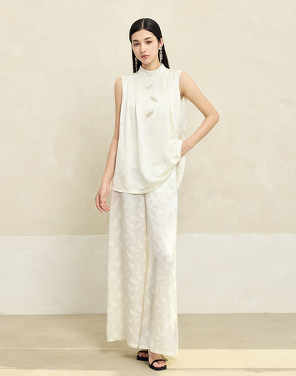 HECO Feather Jacquard Wide-leg Slacks Drape High-waisted Women - PRUDE