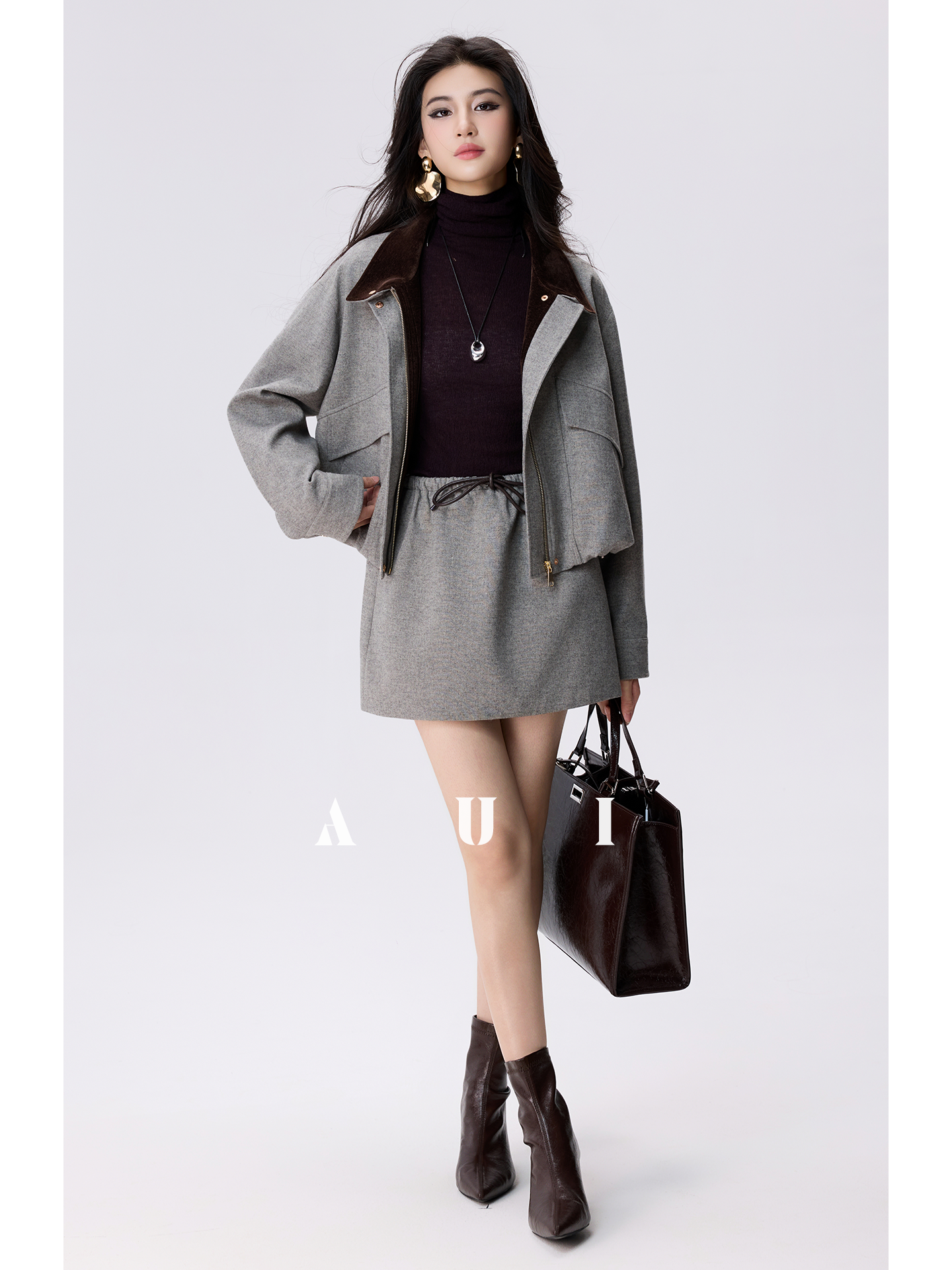 AUI Professional Fall/Winter New High-End Waist Temperament Short Skirt - CRACK