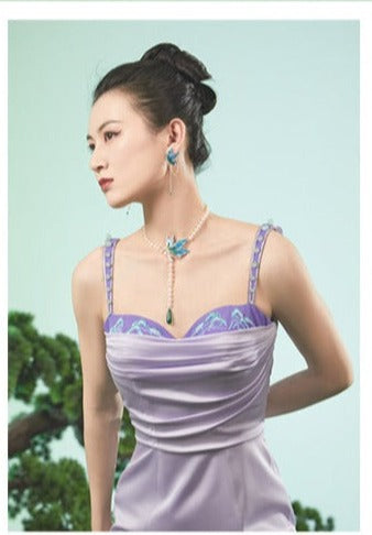Magic Q purple emerald brocade light purple heavy embroidered corset embroidered jade beaded dress