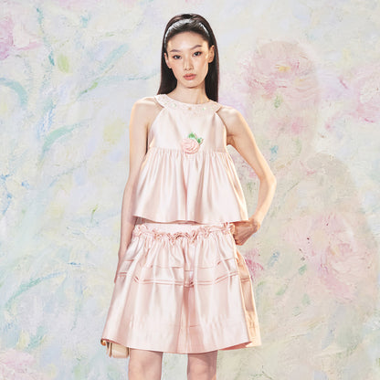FAME Light pink rose bead A hem top - ELIJAH