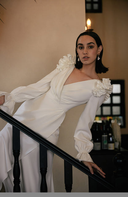 GOUDIN white wedding host evening dress-NICH.