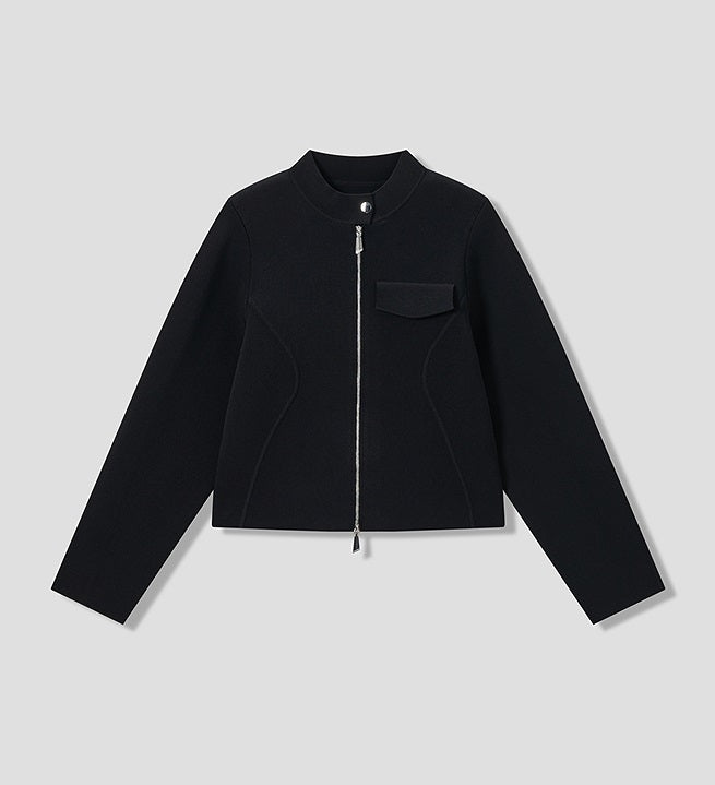 COMME MOI Lu Yan Designer's new women's small stand-up collar black knitted jacket - MEND.