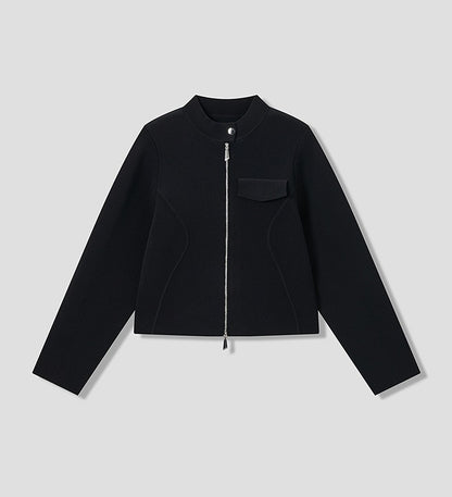 COMME MOI Lu Yan Designer's new women's small stand-up collar black knitted jacket - MEND.