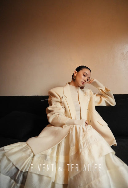 LE VENT&TES AILES luxury wool reversible ostrich feather blazer coat-MAVS.